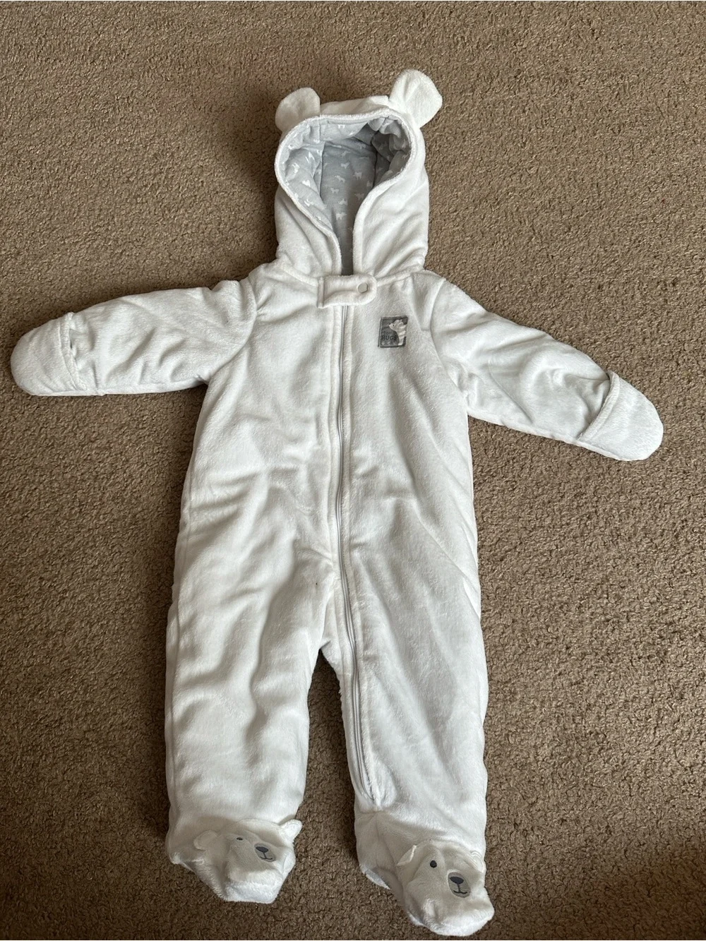 Cozy White Teddy Hooded Baby One-Piece Bodysuit